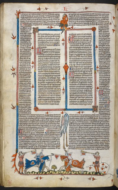 Royal MS 10 iv f.065v Knights Jousting szélső díszítéssel, illusztráció a "Smithfield Decretals"-ból (vellum) alkotó: English School