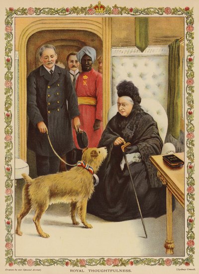 Royal Thoughtfulness – Viktória királynő a Paddington állomáson, jótékonysági adományt (chromolitho) alkotó: English School