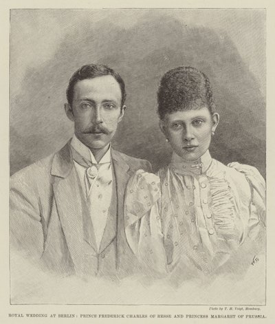 Királyi esküvő Berlinben, Frigyes Károly hesseni herceg és Margit porosz hercegnő (metszet) alkotó: English School
