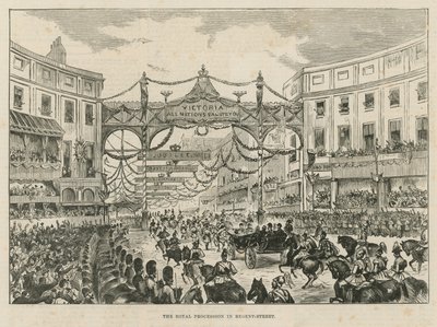 Királyi körmenet a Regent Streeten alkotó: English School