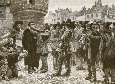 Salisbury-i királypárti cselszövők sértegetik a seriffet, illusztráció a Cassells Illustrated History of England-ből (szépia fotó) alkotó: English School