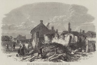 Billinghay falu romjai, Lincolnshire, a késői tűzvész után (metszet) alkotó: English School