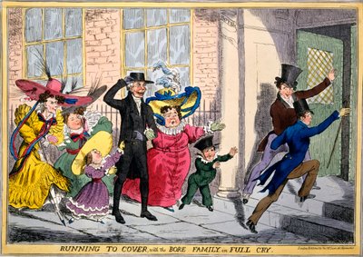 Futás fedezékbe a Bore családdal teljes kiáltásban, 1830 körül (kézzel színezett metszet) alkotó: English School