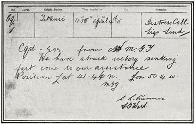SOS üzenetet kapott a Birma nevű orosz gőzös, körülbelül öt perccel azután, hogy a Titanic 1912. április 15-én jéghegynek ütközött, a "Szférából", 1912. május 4. alkotó: English School