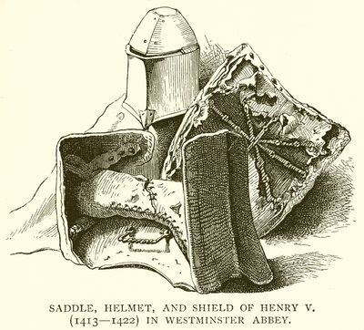 V. Henrik (1413-1422) nyerge, sisakja és pajzsa a Westminster Abbeyben alkotó: English School