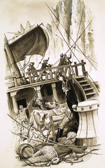 Vitorlás szarvasmarhával a fedélzetén alkotó: English School