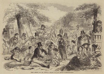 Szent hétfő, vagy a nép ünnepe, piknik Hampton Courtban (metszet) alkotó: English School