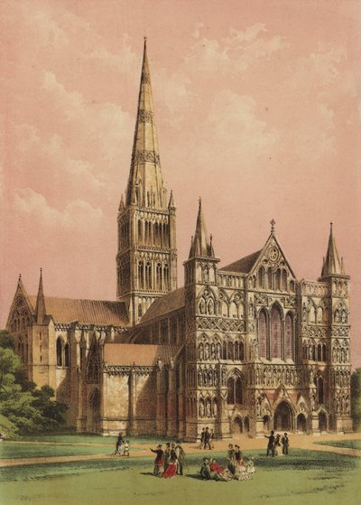 Salisbury katedrális, Wiltshire (színes litográfia) alkotó: English School