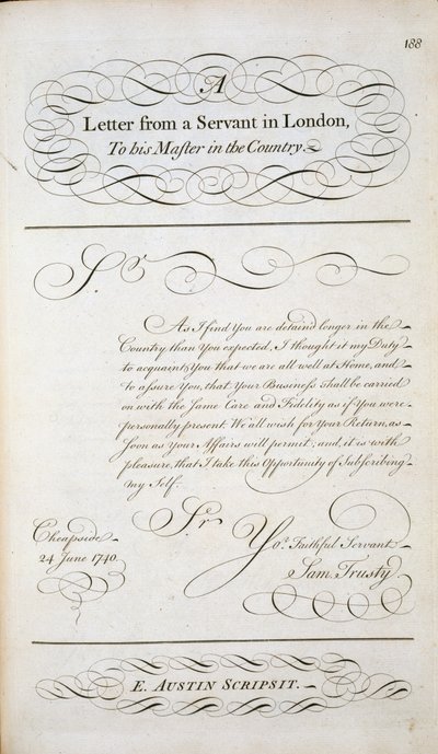 Levélminta egy betűminta könyvéből, 1740 körül alkotó: English School