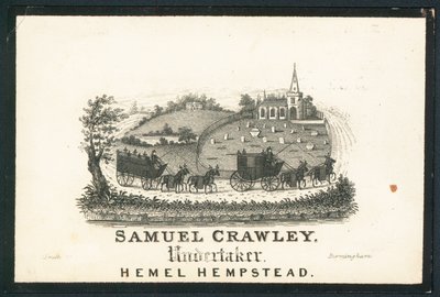 Samuel Crawley, temetkezési vállalkozó, kereskedelmi kártya alkotó: English School