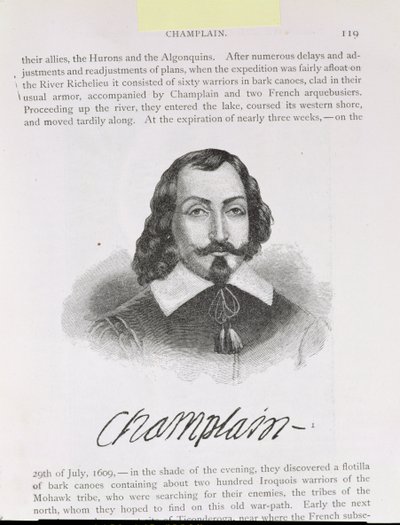 Samuel de Champlain (kb.1567-1635) illusztrációja az „Amerika narratív és kritikai története” IV. kötetéből, 1886 alkotó: English School