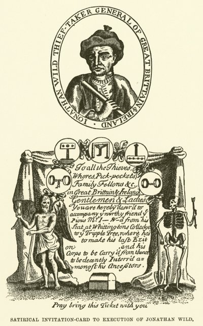 Szatirikus meghívó-kártya Jonathan Wild kivégzésére (metszet) alkotó: English School