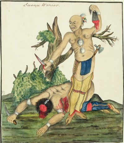 Savage Warrior, 1800 körül (toll és WC papíron) alkotó: English School