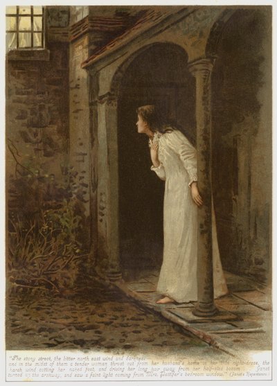 Jelenet Janet bűnbánatából, a George Eliot által írt A klerikusi élet jelenetei című kötet egyik története (színes litográfia). alkotó: English School