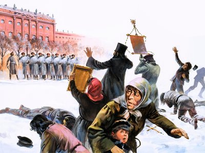 Jelenet az 1905-ös orosz forradalomból alkotó: English School