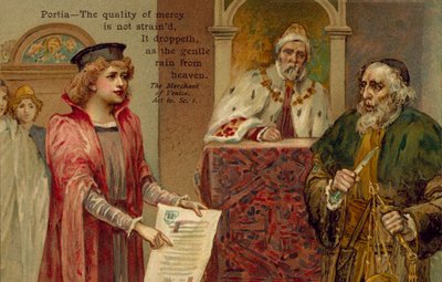 Jelenet William Shakespeare A velencei kalmár című művéből (színes litográfia) alkotó: English School