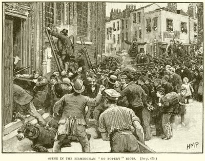 Jelenet a Birmingham No Popery Riots-ban alkotó: English School