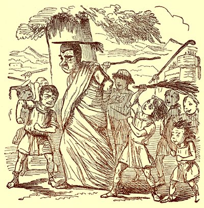 Iskolás fiúk, akik megkorbácsolják az iskolamestert, illusztráció a Róma képregénytörténetéből, Gilbert Abbott a Becketttől, megjelent 1850 körül (digitálisan javított kép) alkotó: English School