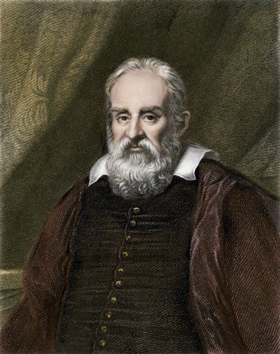 Tudományok és tudósok: Galilei dit Galilei, olasz csillagász (1564-1642) portréja. Színes metszet. alkotó: English School