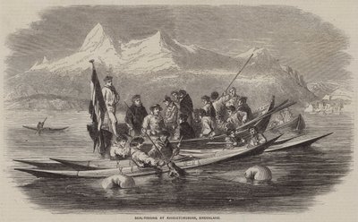 Fókahalászat a grönlandi Kingigtorssuaknál (metszet) alkotó: English School