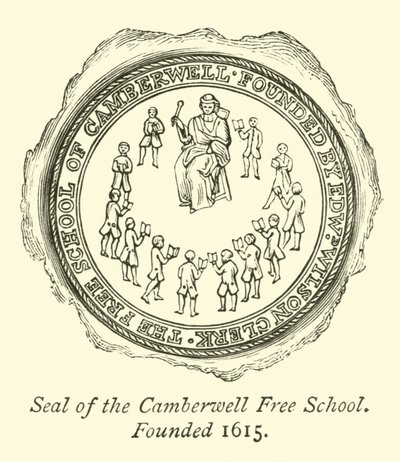 Az 1615-ben alapított Camberwell Szabadiskola pecsétje alkotó: English School