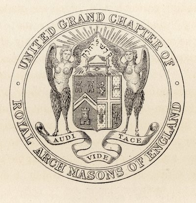 Az angol királyi kőművesek egyesült nagykáptalanjának pecsétje, 1817, „The History of Freemasonry, II. kötet”, Thomas C. Jack, London, 1883 alkotó: English School