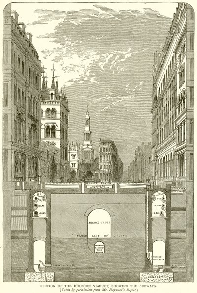 A Holborn-viadukt szakasza, amelyen a metrók láthatók alkotó: English School