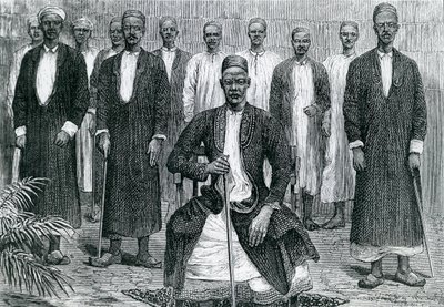 Sekebobo Chagwe főnöke, Mtesa Uganda főnöke, Chambarango és Pokino, a miniszterelnök (metszet) alkotó: English School