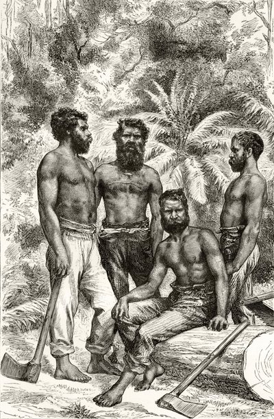 Félcivilizált viktoriánus aboriginek, Howard Willoughby "Australian Pictures" című művéből, kiadta a Religious Tract Society, London, 1886. alkotó: English School