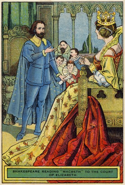 Shakespeare felolvas Macbethet Erzsébet udvarának alkotó: English School