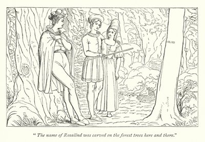 Shakespeare Ahogy tetszik; Orlando Rosalindot lát Ganymedesnek álcázni (metszet) alkotó: English School