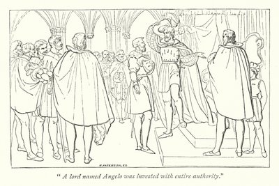 Shakespeare Measure for Measure; Angelo hercegi hatalommal ruházta fel (metszet) alkotó: English School