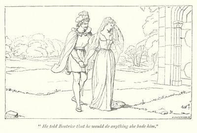 Shakespeare Sok lárma a semmiért; Beatrice panaszkodik Hero Benedick szégyenére (metszet) alkotó: English School