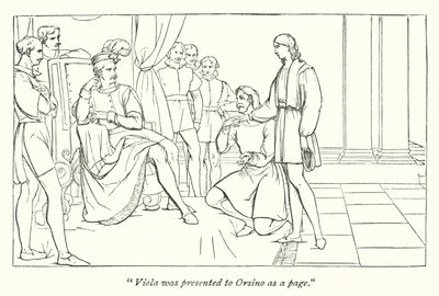 Shakespeare tizenkettedik éjszakája; A Violát Orsinónak bemutató felirat alkotó: English School