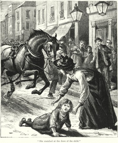 "Megragadta a gyermek ruháját" (metszet) alkotó: English School
