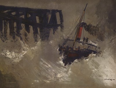 Nagy hullámokkal küzdő hajó (chromolitho) alkotó: English School