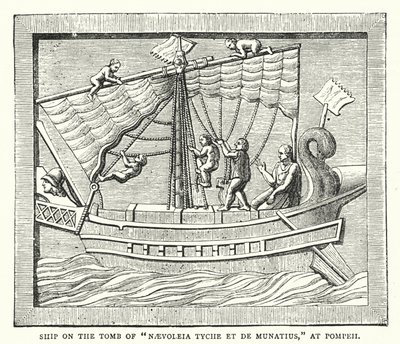 Hajó "Naevoleia Tyche et de Munatius" sírján Pompejiben (színes metszet) alkotó: English School