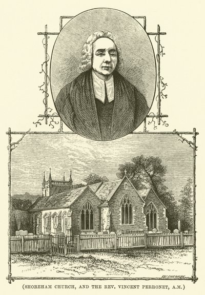 Shoreham templom és Vincent Perronet tiszteletes (metszet) alkotó: English School