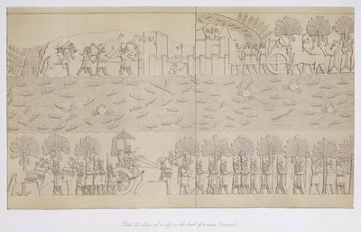 Egy város ostroma egy folyó partján, Ninive 42-es táblája és maradványai, Austen Henry Layard (1817-94) 1849-ben alkotó: English School