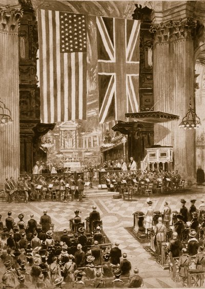 Az amerikai himnusz éneklése a St. Pauls Cathedralban, 1917. április 20., 1914-1919 alkotó: English School