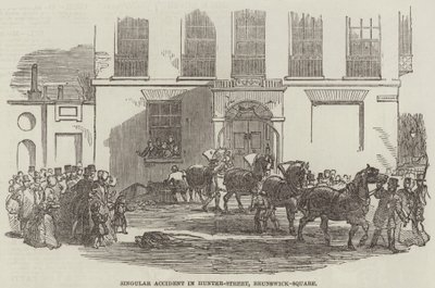 Egyedi baleset a Hunter-Streetben, Brunswick-Square (metszet) alkotó: English School