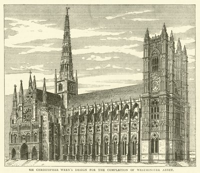 Sir Christopher Wren terve a Westminster Abbey befejezéséhez (metszet) alkotó: English School