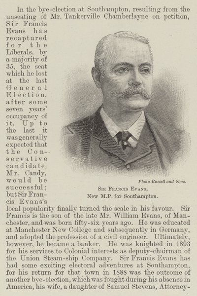 Sir Francis Evans, Southampton új képviselője (metszet) alkotó: English School