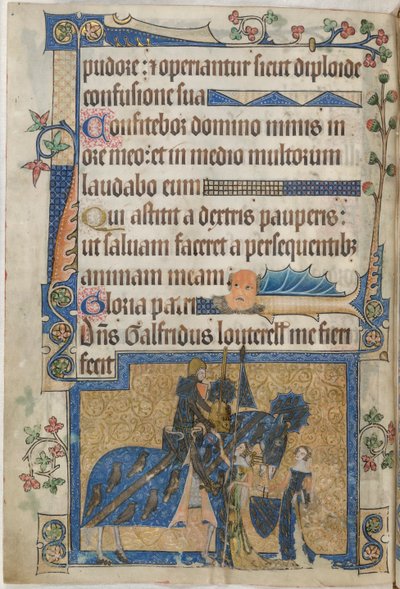 Sir Geoffrey Luttrell lóháton a Luttrell Zsoltárból, 1325-35 körül (vellum) alkotó: English School
