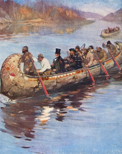Sir George Simpson a Hudson-öböltől a Csendes-óceán partvidékéig tartó ellenőrző körútján (színes lithó) alkotó: English School