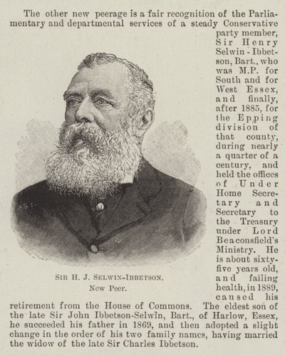 Sir H. J. Selwin-Ibbetson, New Peer (metszet) alkotó: English School