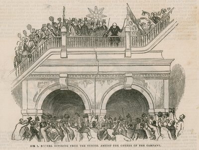 Sir Isambard Brunel visszavonul az alagútból a társaság éljenzése közepette alkotó: English School