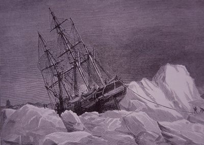 Sir John Franklin, 1845-ös expedíció a Northwest Passage megtalálására, a Terror hajó jégbe ragadt, 19. század vége (metszet) alkotó: English School