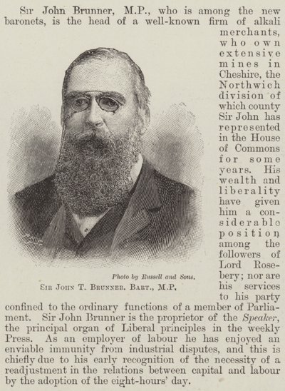 Sir John T Brunner, Baronet, képviselő (metszet) alkotó: English School