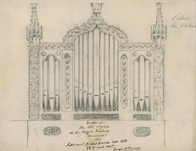Vázlat a régi orgonáról a Royal Gardensben (Vauxhall Gardens, London) alkotó: English School